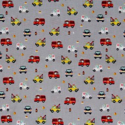 Tissu petits camions gris