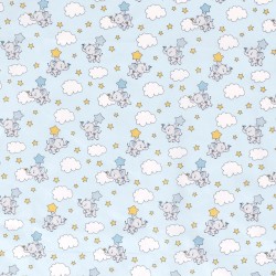 Tissu éléphants étoiles bleu
