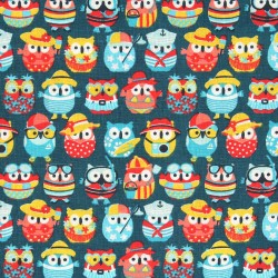Tissu hibou d'été pétrole